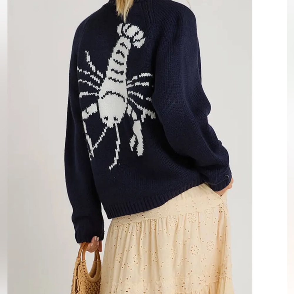 3 lEFT ! Boho Lobster Navy and White Lobster cardigan Sweater - Picture 1 of 7
